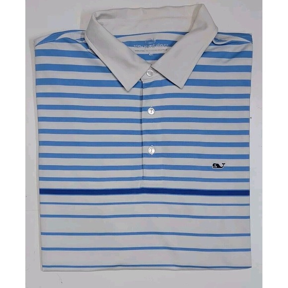 Vineyard Vines Blue Striped Golf Polo Shirt Men's XL Polyester Spandex Blend - Picture 5 of 5
